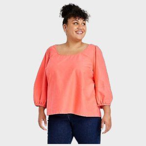 NWT Ava and Viv Coral Orange Balloon Sleeve Blouse size 3X